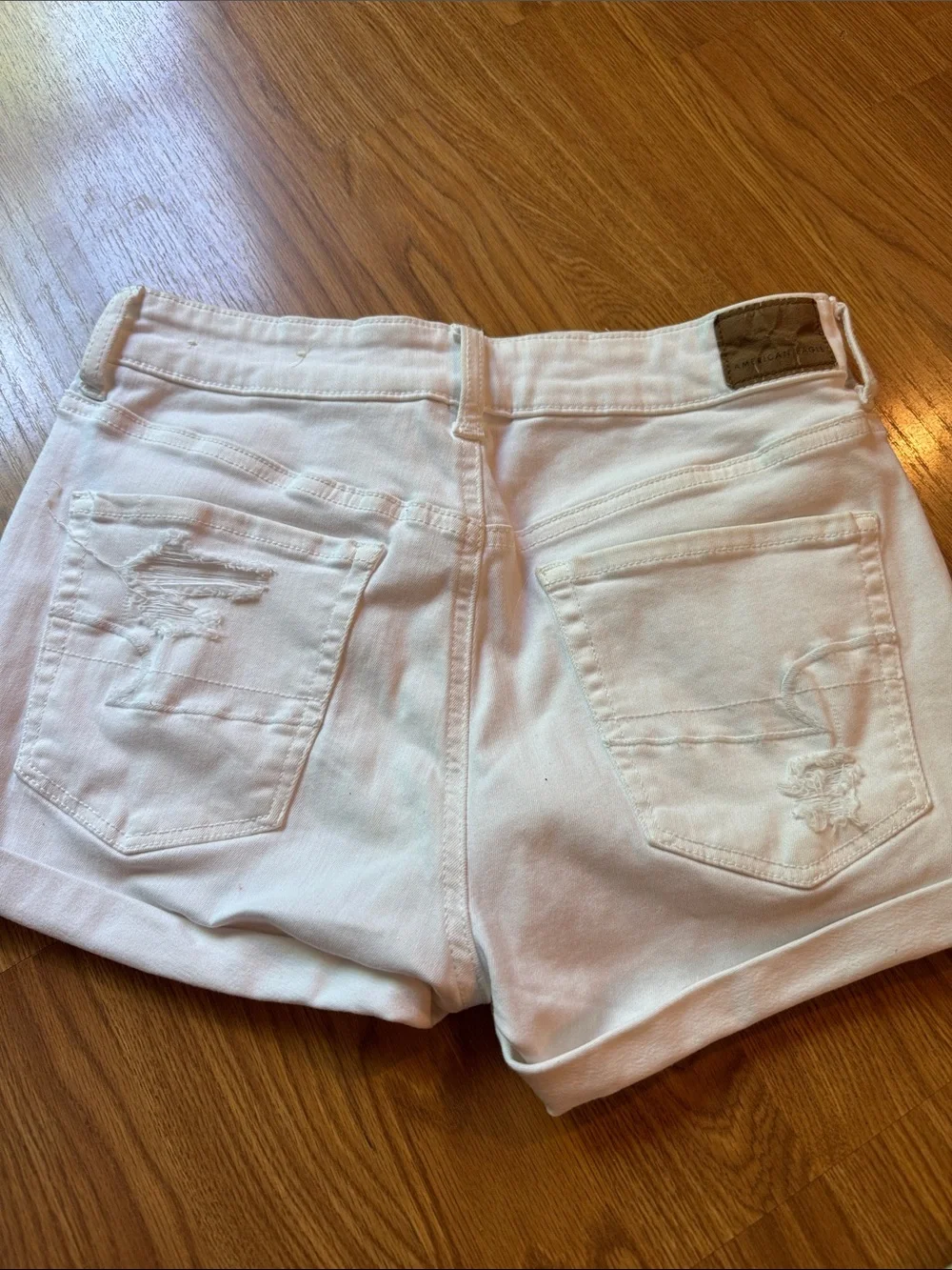 American Eagle Outfitters White Distressed Rolled-Hem Jean Shorts